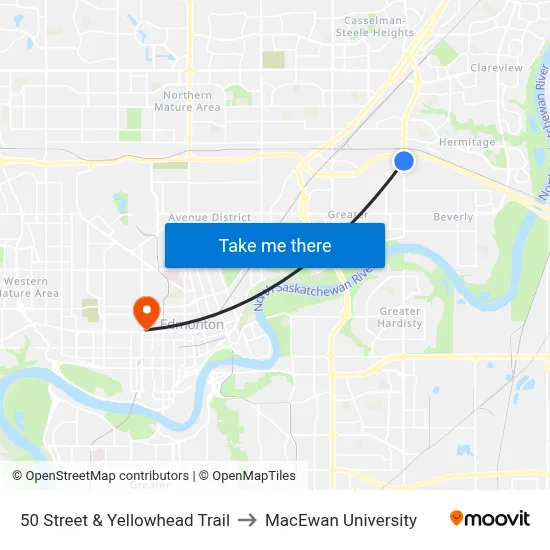 50 Street & Yellowhead Trail to MacEwan University map