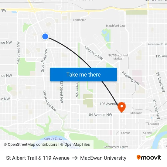 St Albert Trail & 119 Avenue to MacEwan University map