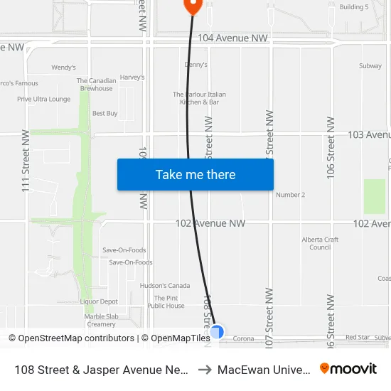 108 Street & Jasper Avenue Nearside to MacEwan University map