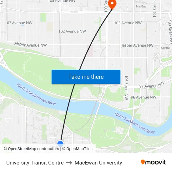 University Transit Centre to MacEwan University map