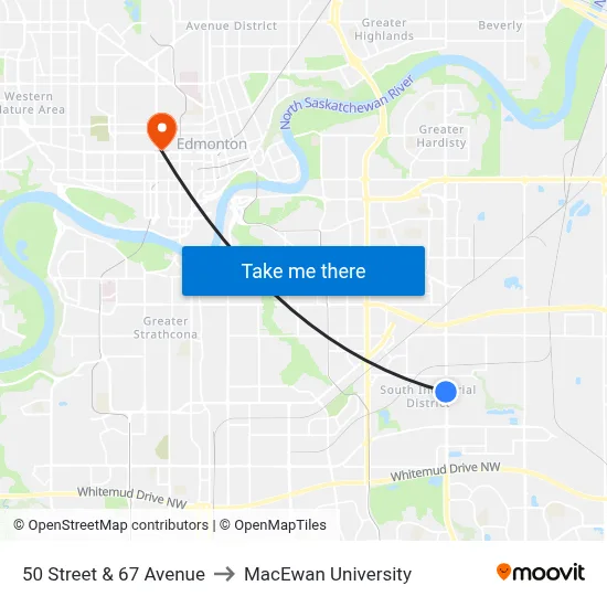 50 Street & 67 Avenue to MacEwan University map