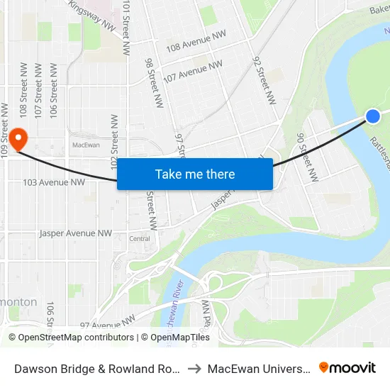 Dawson Bridge & Rowland Road to MacEwan University map