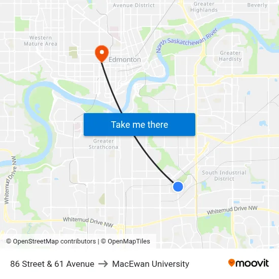 86 Street & 61 Avenue to MacEwan University map