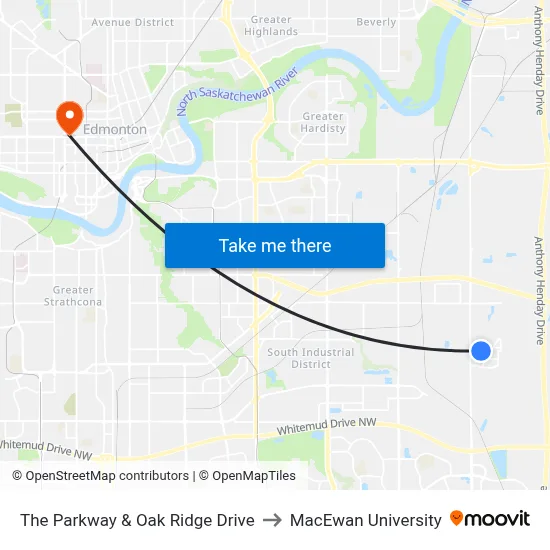 The Parkway & Oak Ridge Drive to MacEwan University map