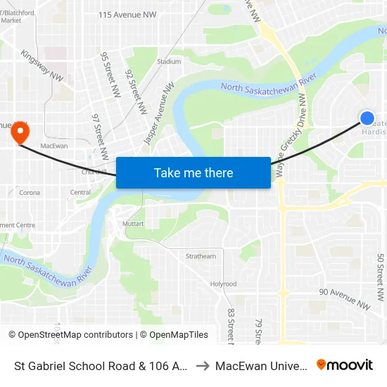 St Gabriel School Road & 106 Avenue to MacEwan University map