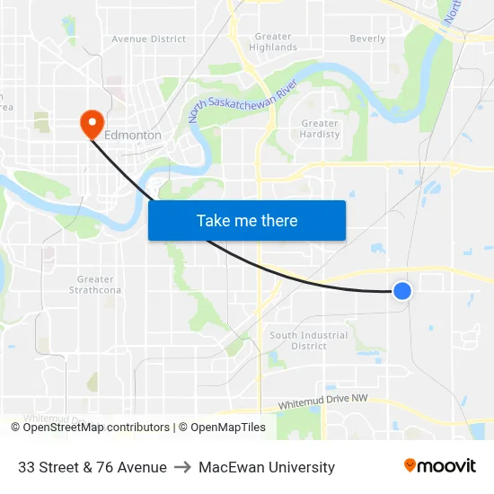 33 Street & 76 Avenue to MacEwan University map