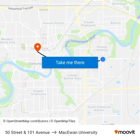 50 Street & 101 Avenue to MacEwan University map