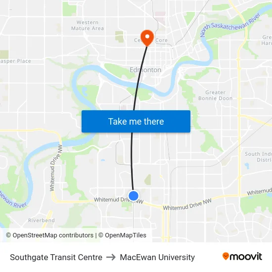 Southgate Transit Centre to MacEwan University map