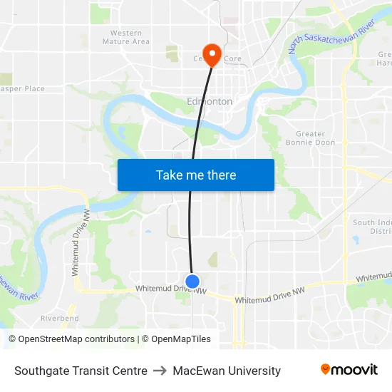 Southgate Transit Centre to MacEwan University map