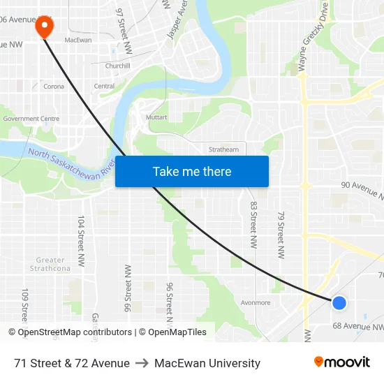 71 Street & 72 Avenue to MacEwan University map