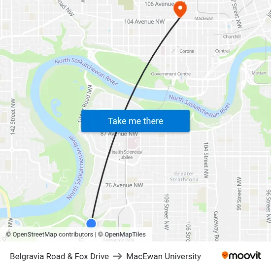 Belgravia Road & Fox Drive to MacEwan University map