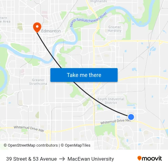 39 Street & 53 Avenue to MacEwan University map