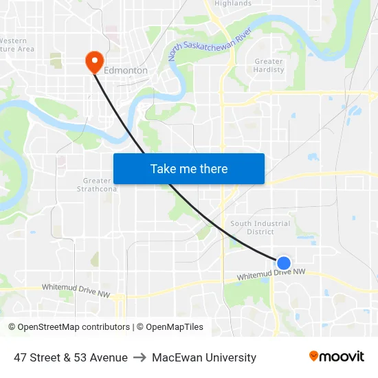 47 Street & 53 Avenue to MacEwan University map