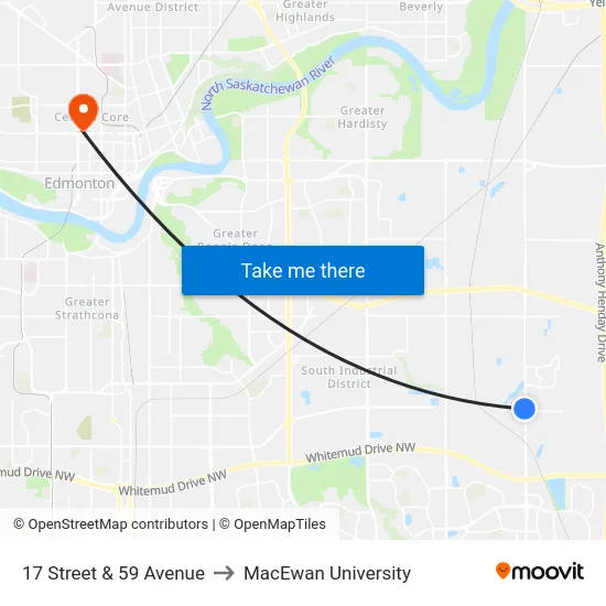 17 Street & 59 Avenue to MacEwan University map