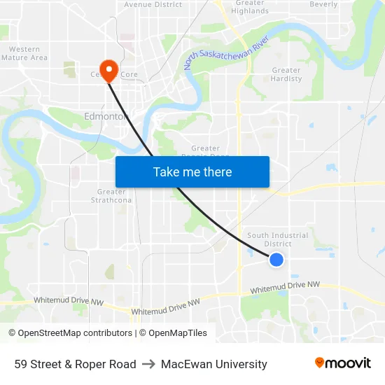 59 Street & Roper Road to MacEwan University map