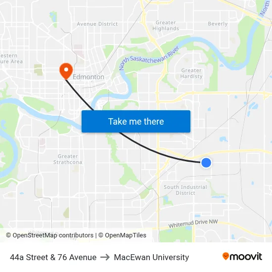 44a Street & 76 Avenue to MacEwan University map