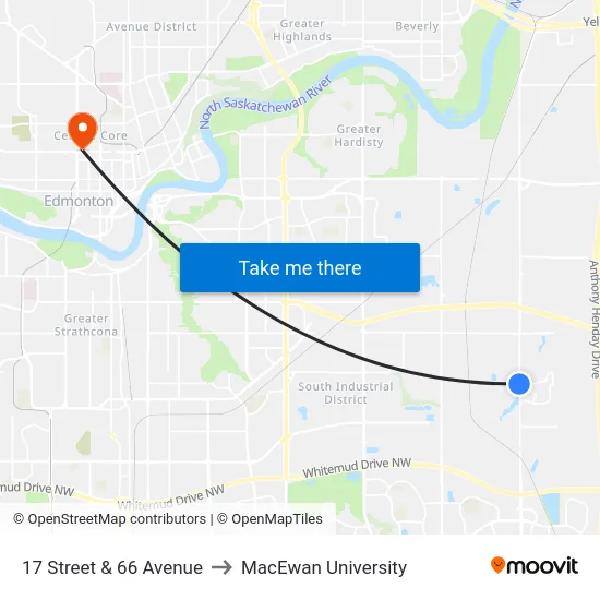 17 Street & 66 Avenue to MacEwan University map