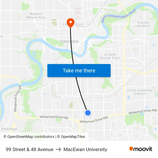 99 Street & 48 Avenue to MacEwan University map