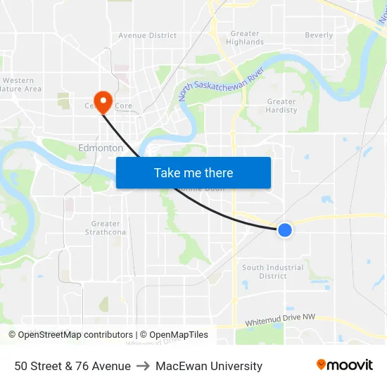 50 Street & 76 Avenue to MacEwan University map