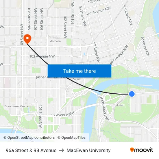 96a Street & 98 Avenue to MacEwan University map