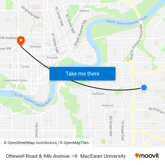 Ottewell Road & 94b Avenue to MacEwan University map