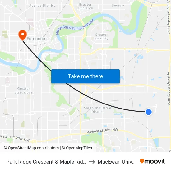 Park Ridge Crescent & Maple Ridge Drive to MacEwan University map