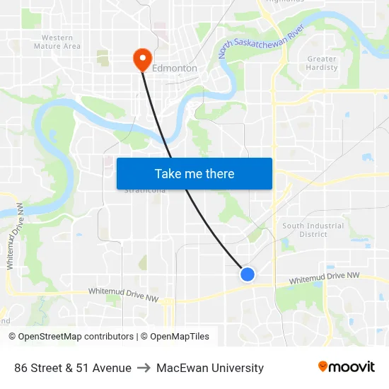86 Street & 51 Avenue to MacEwan University map