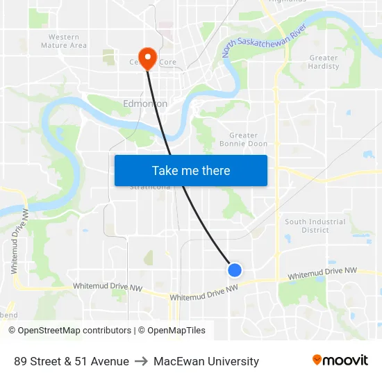 89 Street & 51 Avenue to MacEwan University map