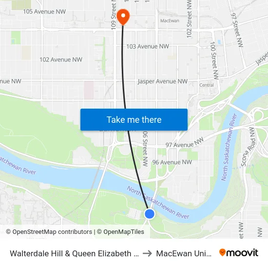 Walterdale Hill & Queen Elizabeth Park Road to MacEwan University map