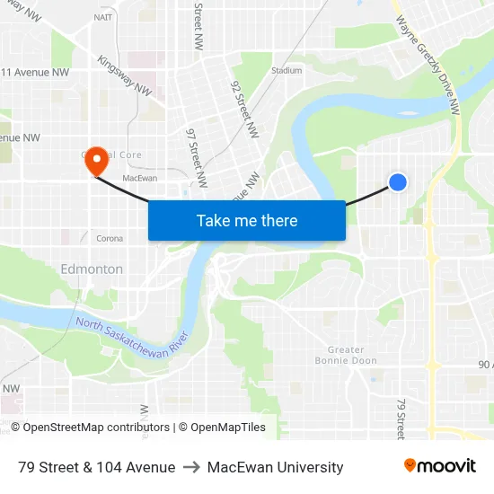 79 Street & 104 Avenue to MacEwan University map