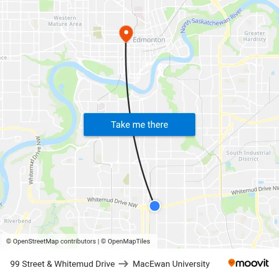 99 Street & Whitemud Drive to MacEwan University map