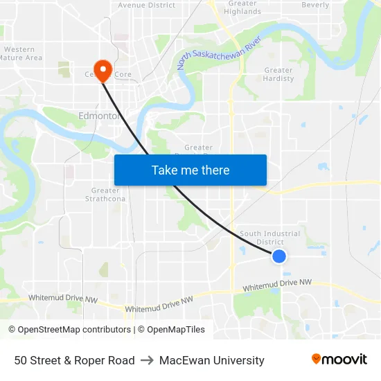 50 Street & Roper Road to MacEwan University map