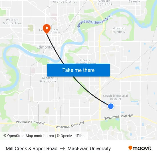 Mill Creek & Roper Road to MacEwan University map