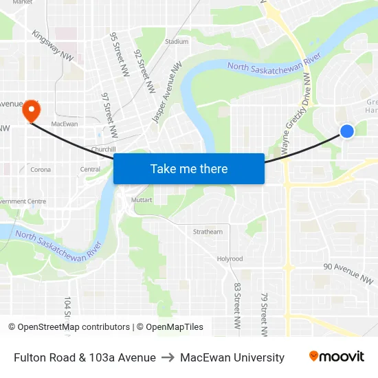 Fulton Road & 103a Avenue to MacEwan University map