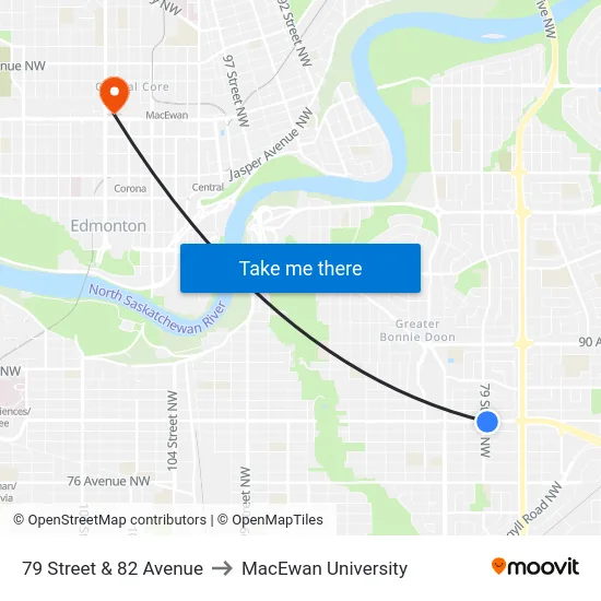 79 Street & 82 Avenue to MacEwan University map