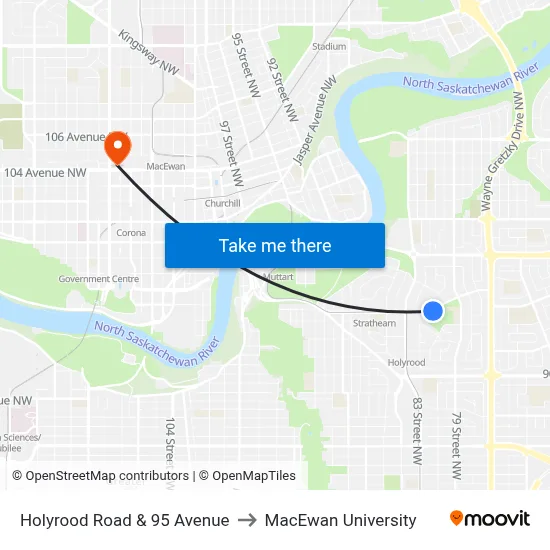 Holyrood Road & 95 Avenue to MacEwan University map