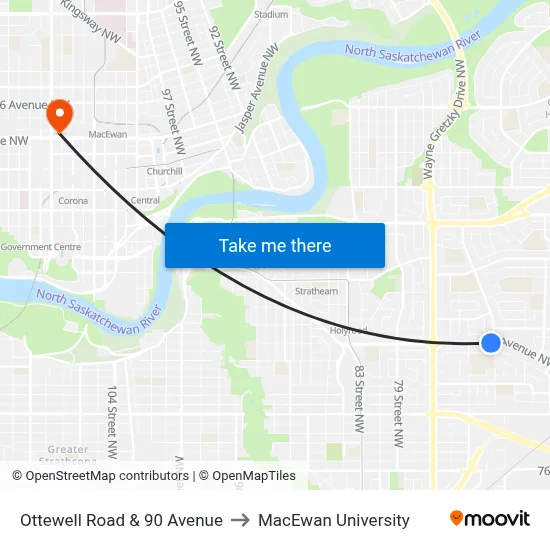 Ottewell Road & 90 Avenue to MacEwan University map