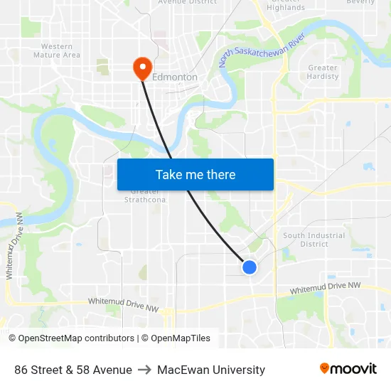 86 Street & 58 Avenue to MacEwan University map