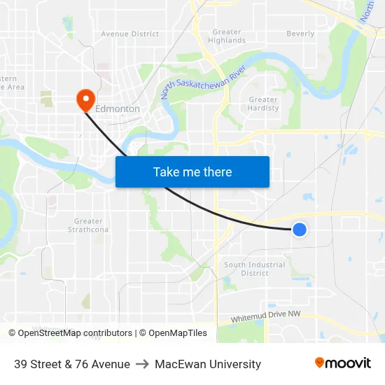 39 Street & 76 Avenue to MacEwan University map