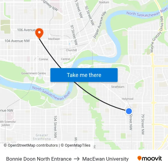 Bonnie Doon North Entrance to MacEwan University map