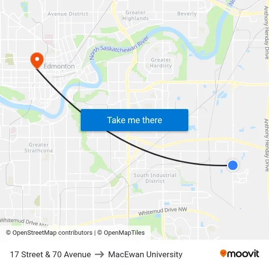 17 Street & 70 Avenue to MacEwan University map