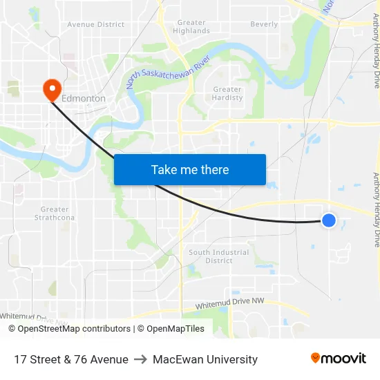 17 Street & 76 Avenue to MacEwan University map