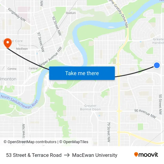 53 Street & Terrace Road to MacEwan University map
