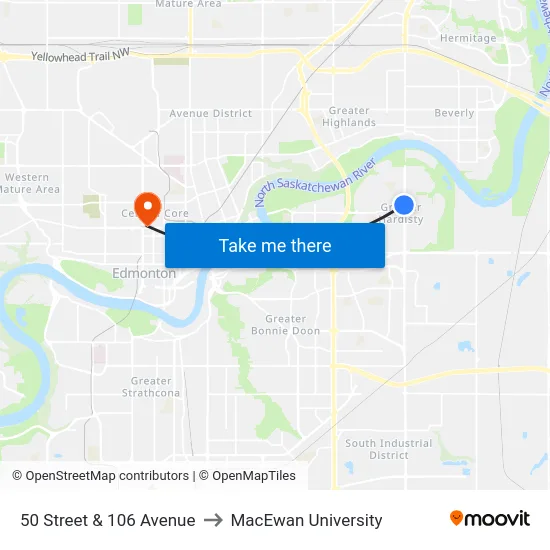 50 Street & 106 Avenue to MacEwan University map