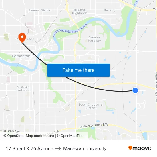 17 Street & 76 Avenue to MacEwan University map