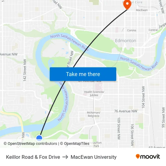 Keillor Road & Fox Drive to MacEwan University map