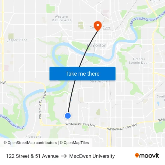 122 Street & 51 Avenue to MacEwan University map