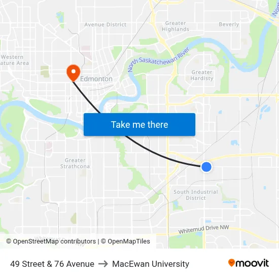 49 Street & 76 Avenue to MacEwan University map