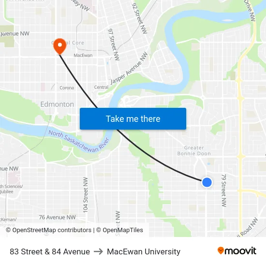 83 Street & 84 Avenue to MacEwan University map