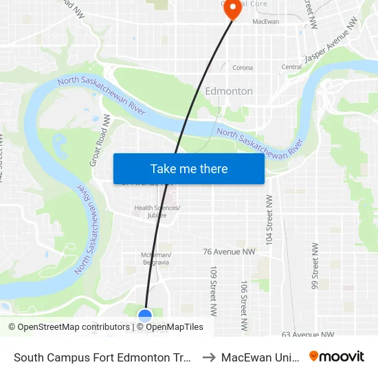 South Campus Fort Edmonton Transit Centre to MacEwan University map